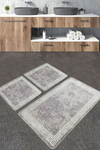 Silencio Banyo Halısı Djt 3'lü Set Banyo Paspası Kaymaz Tabanlı Klozet Takımı