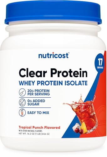 Image of Nutricost Clear Whey Protein Isolate Powder (Tropical Punch) 1 LB - 20g of Protein, 0g Added Sugar, GMO-Free, Gluten-Free