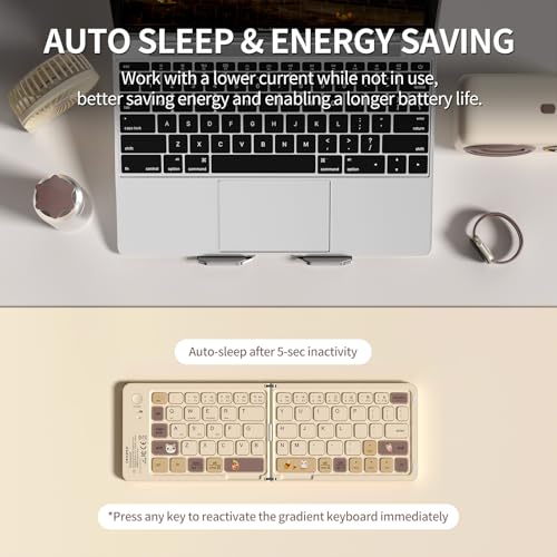 Image of jar-owl Foldable Compact Keyboard, XK04 Portable Bluetooth Keyboard, Pocket-Sized Bubble Wireless Travel Keyboards for iPad,Smartphone, Tablet and Laptop - Milk Tea Color