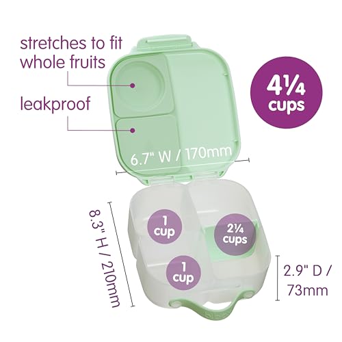 Image of b.box Mini Lunch Box Kids | 4.25 Cup Leak Proof Bento Box for Kids Ages 3+ | 3 Compartment Snack Containers, School Lunch Container, Dishwasher Safe, BPA-Free, PFAS-Free - Spearmint