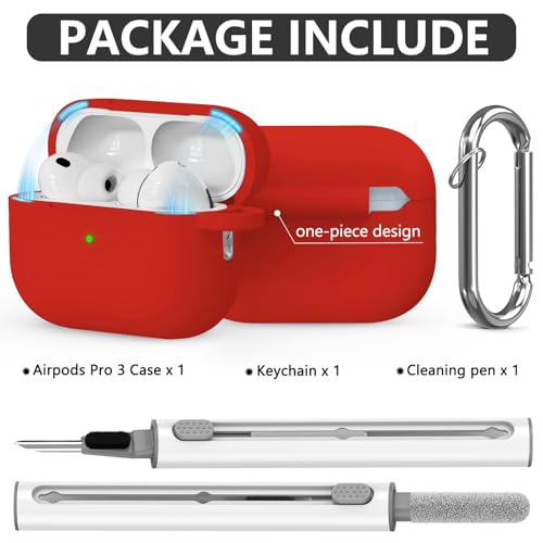 Image of Ljusmicker for AirPods Pro 3 Case 2025 with Cleaner Kit,Soft Silicone Protective Cover for Apple AirPods Pro 3rd Generation Cases for Women Men,for AirPod Pro 3 Cover with Keychain-Magnetic Red