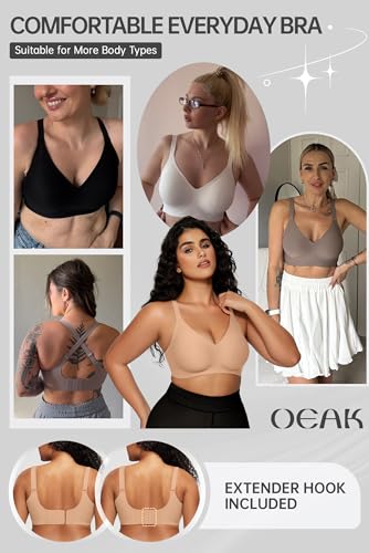 Image of OEAK Women Comfortable Jelly Bras No Underwire Seamless Full Coverage Bralette Buttery Soft Convertible Everyday Tshirt Bra
