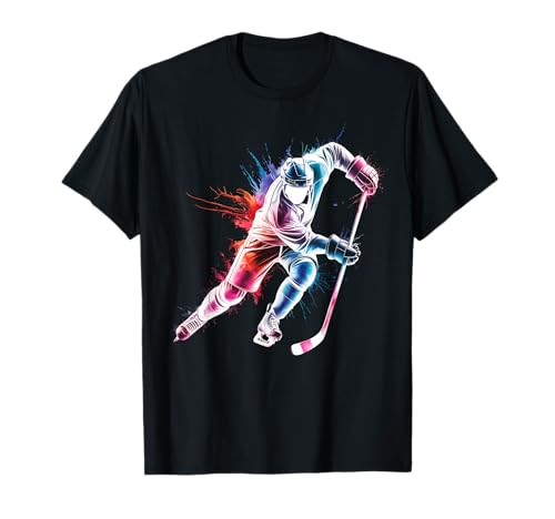 Pintura de Jugador de Hockey sobre Hielo, Tinte de Salpicaduras de Color Camiseta