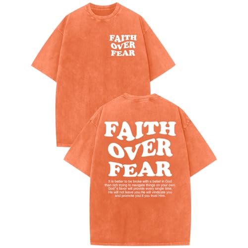 Image of Christian Shirts for Men Faith Over Fear Oversized Shirt Acid Wash Tshirt Graphic Religious T Shirt Bible Verse Tees
