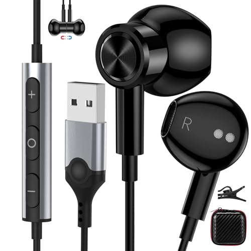 USB Earbuds with Microphone for PC,7.5ft USB A Headphones for Computer Laptop,Magnetic Wired USBA...