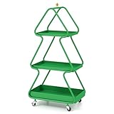 FANTASK Metall-Beistelltisch auf Rollen, 50 x 31,5 x 102 cm, 3-stufiger baumförmiger Servierwagen, Küchenwagen mit Stern, Snacktisch für Weihnachten, Küche, Bad, Büro (Grün)