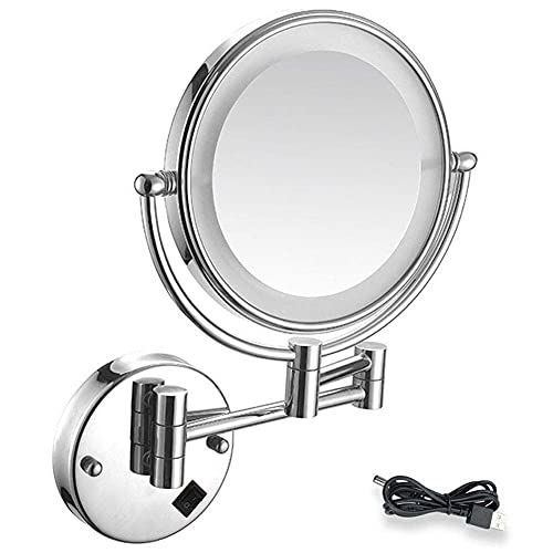 GaRcan Espejo de tocador, Espejos de Afeitar, Espejo de baño, Maquillaje, Espejo Iluminado LED montado en la Pared, Aumento 10X, USB Recargable para tocador de Hotel