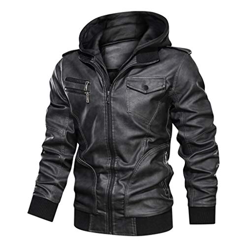 Landscap Men Leather Motorcycle Jacket Hoodie Zipper Fashion Vintage Casual Outdoor Windbreaker Jacket