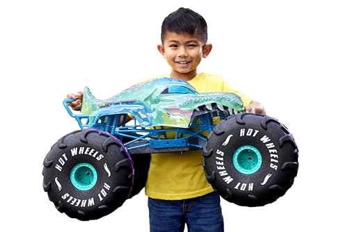 Hot Wheels Monster Trucks XL Mega-Wrex Veicolo RC in scala 1:6 | Camion radiocomandato extra large con barra per ruote, ricarica con cavo USB, lungo più di 2 piedi