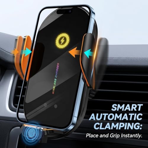 Image of GVC 66W Fast Charging Car Mount Wireless Charger | Auto-Clamp Smart Phone Holder with Infrared Sensor | Qi Wireless + Magnetic Support | Universal Car Mobile Holder for iPhone & Android