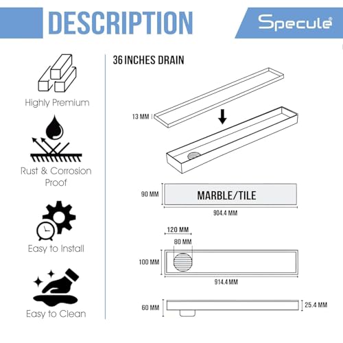 Image of Tile Insert Linear Shower Drain 36x4 Inch | 304 Stainless Steel Invisible Floor Drain Channel for Bathroom | Anti-Odor Cockroach Trap with Side Outlet Waste Water Drain for 13mm Tile