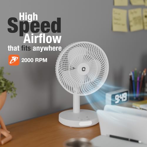 Image of Orient Electric Vento Rechargeable Table Fan | 2000 RPM High Speed Airflow | USB Type-C Charging | 3 Speed Control | 60 Tilt Adjustable | Portable Desk Fan with LED Light for Home, Office & Study