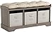 Walker Edison Modern Farmhouse Entryway Shoe Storage Bench Totes Upholstered Cushion Hallway Organizer, 42 Inch, Brown