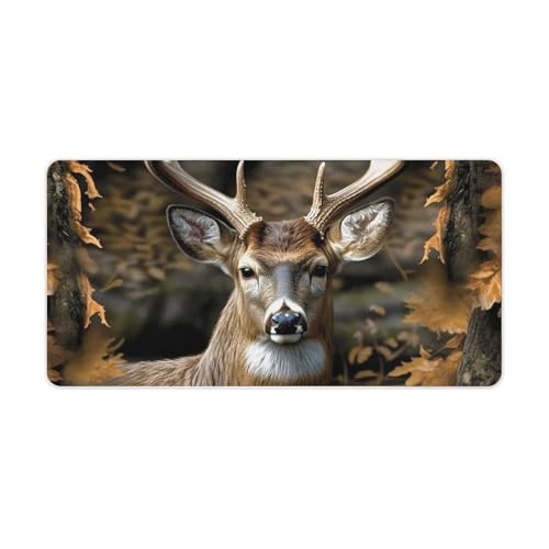 Camouflage Deer Desk Mat Non-Slip Laptop Writing Pad Large Keyboard Mousepad with Rubber Base 23.6" X 11.8" Desk Protector Mat for Computer, Work, Gaming
