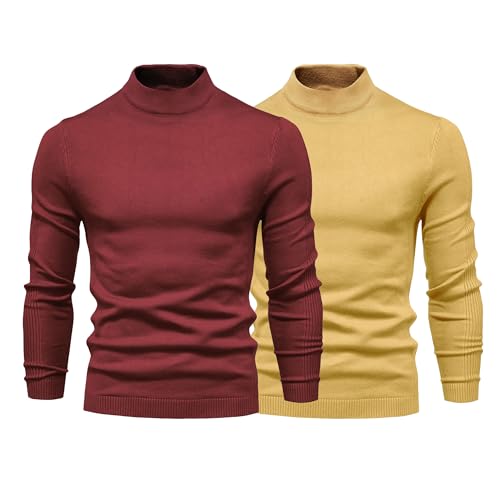 Men's 2 Pack Slim Fit Turtleneck Pullover Casual Classic Long Sleeve Sweater Knitted Solid Fall Winter Sweaters