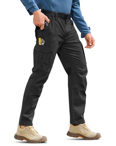 MOURCE Mens Cargo Work Pants, Ripstop Stretch Tactical Pants, Outdoor Water Resistant Hiking Pants (No Belt) Black