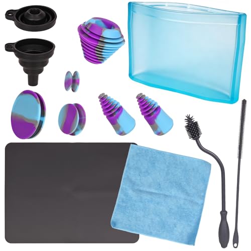 Sjxsimwoo Glass Cleaning Kit Reusable Silicone Kit Includes Soaking Bag Brush Pad Lid Stopper Funnel and Microfiber Towel