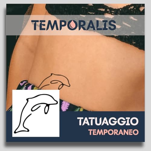 Tatuaggio ANIMALE - Temporalis® | Tatuaggi temporanei uomo donna, tatuaggi finti vegani e waterproof - Certificato UE - Dura 1-2 settimane [ Tattoo Delfino minimalista ]