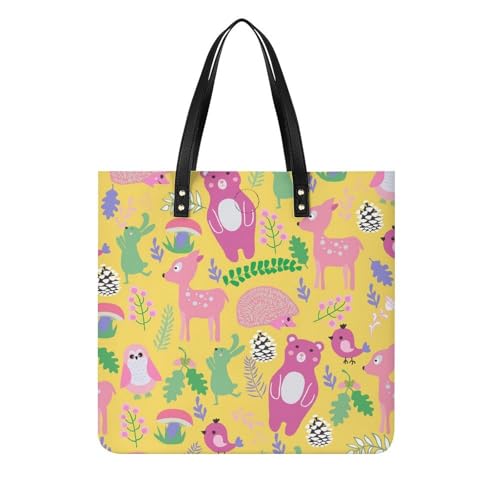 Sac à bandoulière hibou et cerf idéal pour voyage, grand tote bag femmes motif ours et rose