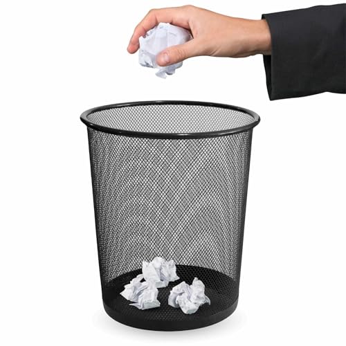TECHZOCO Papelera Malla Metalica, Cesto basura redondo metálico, Papelera oficina, Cubo de Basura, Papelera Escritorio, Papelera Baño, 26.5 cm alto x 23.5 cm diámetro, 12 Litros, Negro - imagen 6