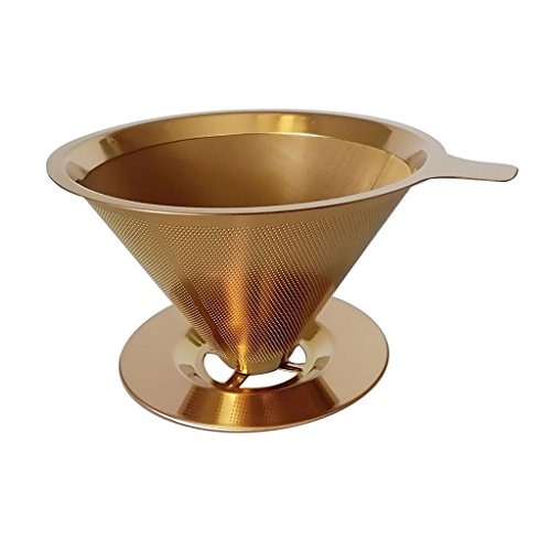 Inzopo Pour Over Drip Mesh Coffee Tea Cone Filter Holder Coffee Making 125mm Gold