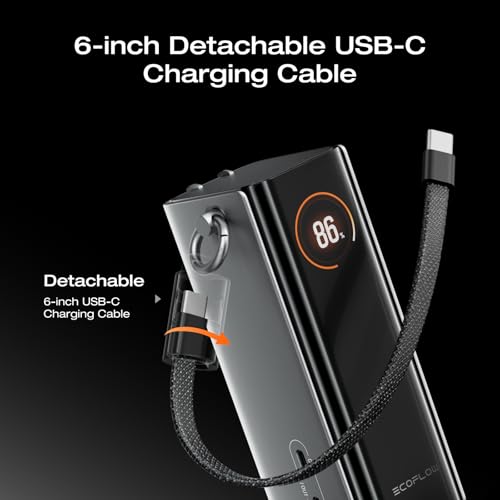 Image of EF ECOFLOW RAPID Pro Power Bank with 67W Wall Plug, 10,000mAh 3-in-1 Portable Charger with Built-in USB-C Cable, 45W Fast Recharging, Travel Essentials for iPhone 17 /16 Series, Galaxy, Laptops, and More