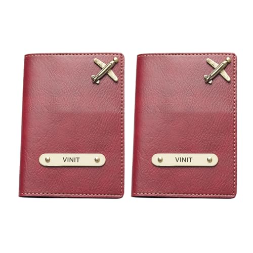Image of YOUR GIFT STUDIO Customized Passport Holder | Personalised Passport Cover Wedding Anniversary Marriage Gifts for Couple Friend Husband Wife (Wine)
