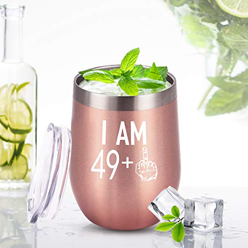 Gingprous 49 Plus One Middle Finger Wine Tumbler 50Th Birthday Gifts For Women, Turning 50 Funny Tumbler Gifts Idea For Best Friends Wife Mom Coworkers, 12 Oz Insulated Tumbler Glasses, Rose Gold #TOP1