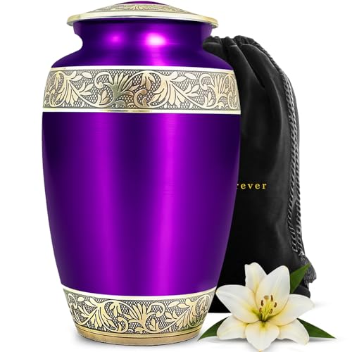 Urns for Human Ashes Adult Female & Male - Large 200 Cu in with Secure Threaded Lid (Purple Large)