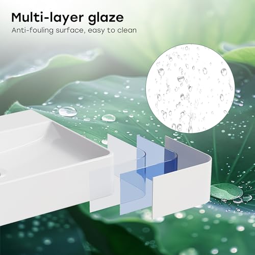 Lavabo de cerámica para baño HOROW de 50x42x14 cm rectangular blanco 7