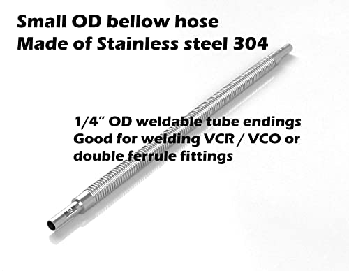 Image of 1 /4 inch OD Tube Small Size Bellow Hose fit swagelok Compression Fittings (tube ending = 1 /4 inch, end to end length = 2 feet / 2ft or 610mm)