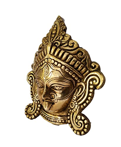 Guru Jee™ Handmade Brass Maa Kali Face Mask Idol Moorti Murti Mata Kali Face Statue For Puja Mandir Temple Home Décor Gifts Showpiece #TOP5