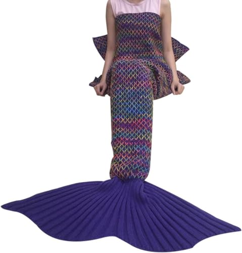 Mermaid Tail Blanket, 74''x 35'' Crochet Mermaid Blankets Seasons Warm Soft Handmade Sleeping Bag, Best Easter Gift for Kids Teens Adult