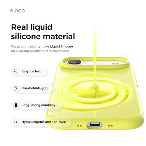 Image of elago for iPhone Air Case, Premium Magnetic Silicone Case, Compatible with MagSafe, Liquid Silicone Material, Protective Cover, Shockproof, Slim Phone, 6.5 inch (Neon Yellow)