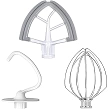 Flex Edge Beater & Wire Whip Attachment & Dough Hook for KitchenAid 4.5/5 Quart Tilt-Head Stand Mixers