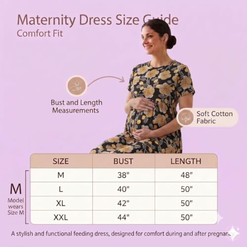 Image of Zero Clothing Feeding Dress for New Moms Casual Loungewear Ankle Length | Cotton Maternity Nighty | Zipless Feeding Dresses for Women | Pregnancy & Nursing Wear