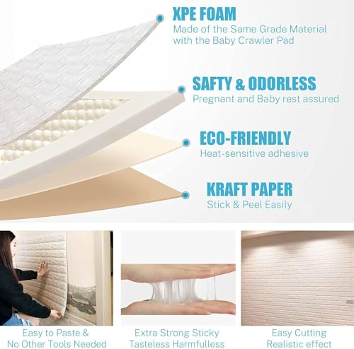 Image of Self-Adhesive Waterproof PE Foam 3D Wall Panels Wallpaper Sticker for Bathroom, Living Room, and Home Decoration (70 x 77cm, Appx. 5.8Sq Feet) (15, White)