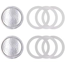 6 Cup Coffee Gasket for Bialetti Moka Aluminium Stove Top Espresso Machine Pots Express - 6 Gasket and 2 Stainless Filter 2 Kit
