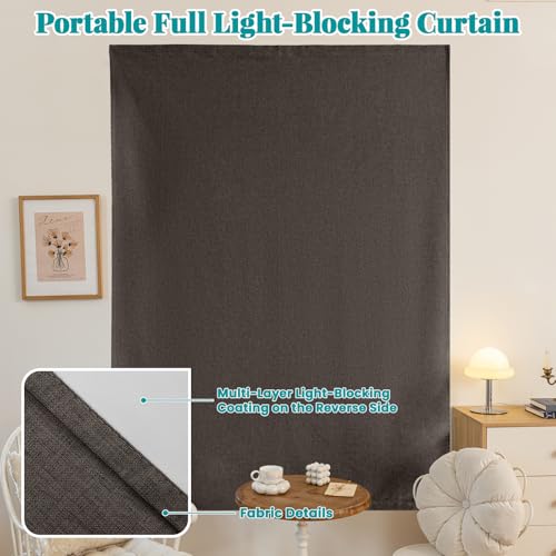 Image of 100% Blackout Adhesive Blackout Curtains- Self Stick Shades Window Blinds Curtains No Rod Needed Easy to Hang Curtain, Use for Bedroom, Kitchen, Home Office, W52 x L84 inch, 1 Panel, Dark Brown