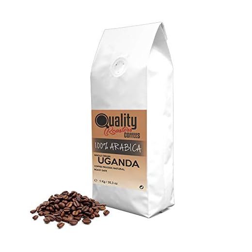 Café en grano natural. 100% Arabica. Origen único Uganda, 1kg. Tostado artesanal. Tueste medio.