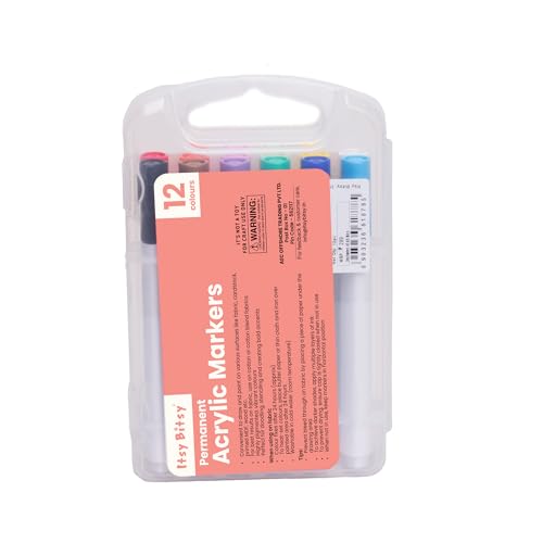 Image of Itsy Bitsy Acrylic Marker Set Triangular Grip Beginner 12 Pcs Box | Water-Based Paint Pens for Rock, Glass, Wood, Fabric, Canvas, DIY Craft & Art