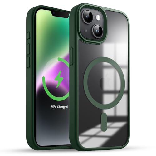 Image of KARWAN️ Hybrid Transparent iPhone 14 Plus Back Cover Case Compatibe with MagSafe | Shockproof Design |Camera Protection Bump | Transparent Back Cover Case for iPhone 14 Plus(PC, TPU | Green Bumper)