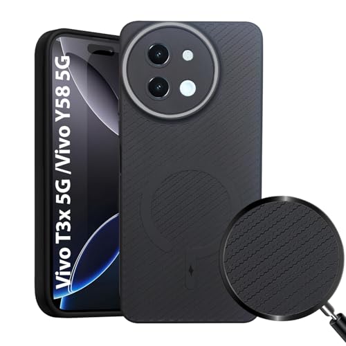 Image of LIRAMARK Rugged Carbon Fibre TPU Armor Silicone Back Cover Case for Vivo T3x 5G /Vivo Y58 5G