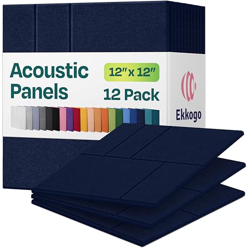 Acoustic Panels 12-Pack Soundproof Wall Panels 12"x12"x0.4" Decorative Sound Dampening for Your Home, Office, Studio, Bedroom & More with Unique GridFrame Carving [Denim Blue]