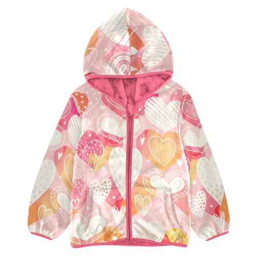 OTVEE Chic Valentine Pink Heart Kids Hoodie Jacket Fall Spring Full Zip Warm Outwear Coat