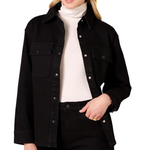 Amazon Essentials Womens Oversized-Fit Heavyweight Denim Shirt Jacket Black Small