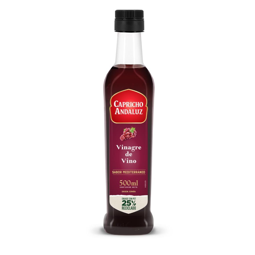 Capricho Andaluz - Vinagre de Vino 8º PET de 500 ml, El Sabor más Auténtico e Intenso para Aderezar y Marinar las Ensaladas