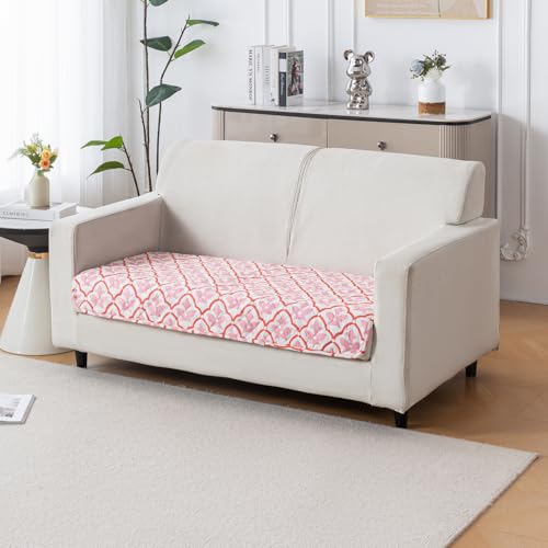 Image of House of Quirk 'Mughal Series' Printed Quilted Sofa Cover for 1 /2 /3 /4 Seater - Anti-Slip, Washable Couch Protector Slipcover (Two Seater, Peach Blush, 80x120 cm)