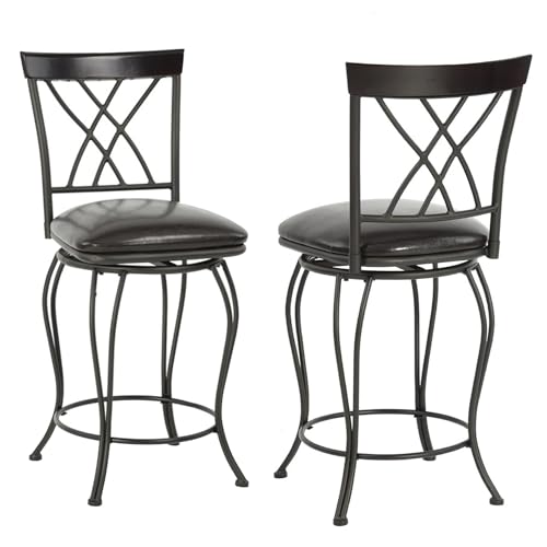FurnitureR 29 Inch Counter Height Bar Stools Set of 2, 360 Degree Swivel Bar Stools with Backs, Faux Leather Upholstery Metal Counter Stools for Kitchen Island,Black 2pcs