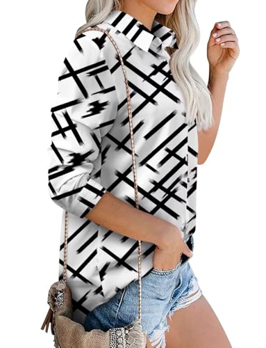 Image of Magritta Work Loose Fitting Blouses for Women Classy Black White Shirts Button Up Color Block Shirts V Neck Long Sleeve Tops Medium, A33. Whiteblack